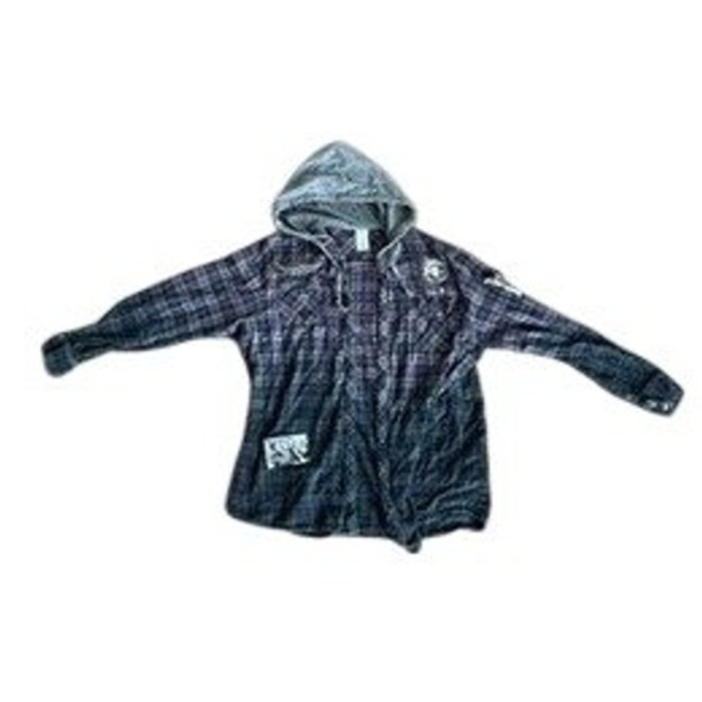 Disney Parks Haunted‎ Mansion Hooded Flannel Plaid Ombre Purple Grey XL Patches